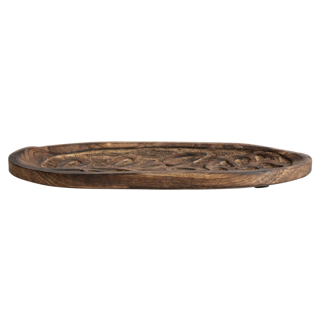 Hand - Carved Wood Tray w/ Flower - Merry PigletsCreative Co - Op