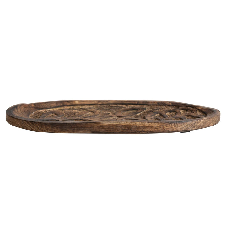 Hand - Carved Wood Tray w/ Flower - Merry PigletsCreative Co - Op