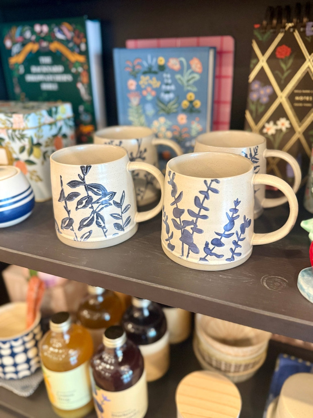 Hand Stamped Stoneware Botanical Mug - Merry PigletsCreative Co - Op