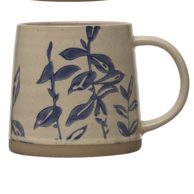 Hand Stamped Stoneware Botanical Mug - Merry PigletsCreative Co - Op