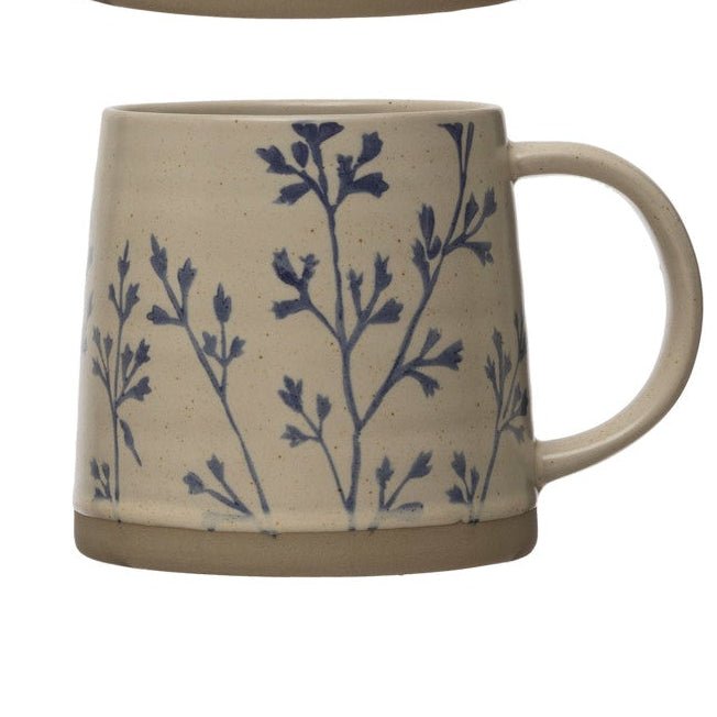 Hand Stamped Stoneware Botanical Mug - Merry PigletsCreative Co - Op