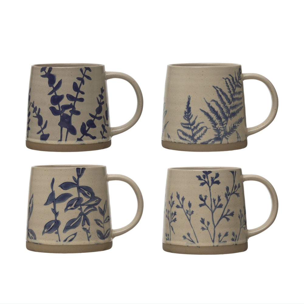 Hand Stamped Stoneware Botanical Mug - Merry PigletsCreative Co - Op