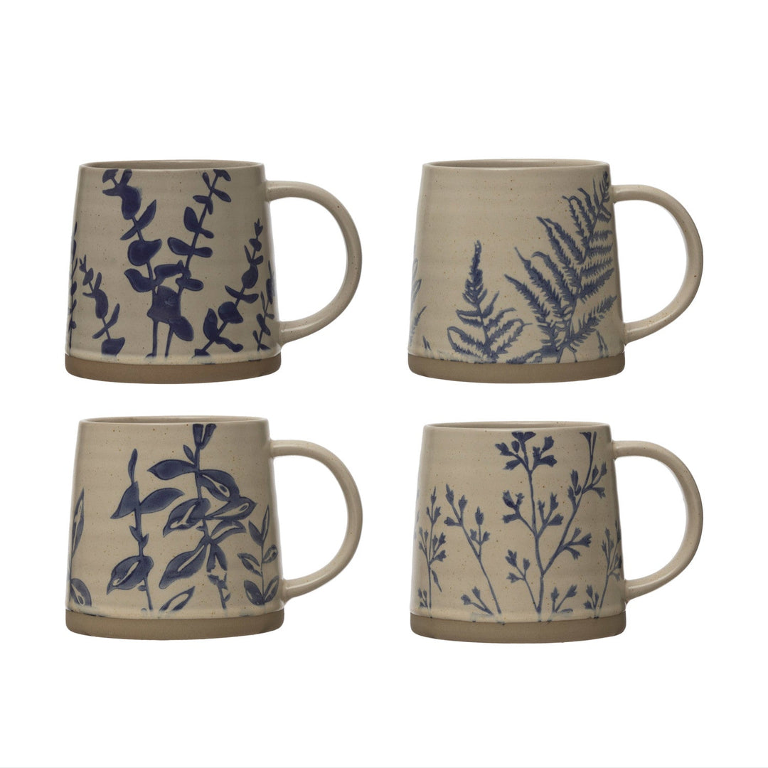 Hand Stamped Stoneware Botanical Mug - Merry PigletsCreative Co - Op
