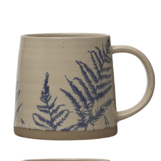Hand Stamped Stoneware Botanical Mug - Merry PigletsCreative Co - Op