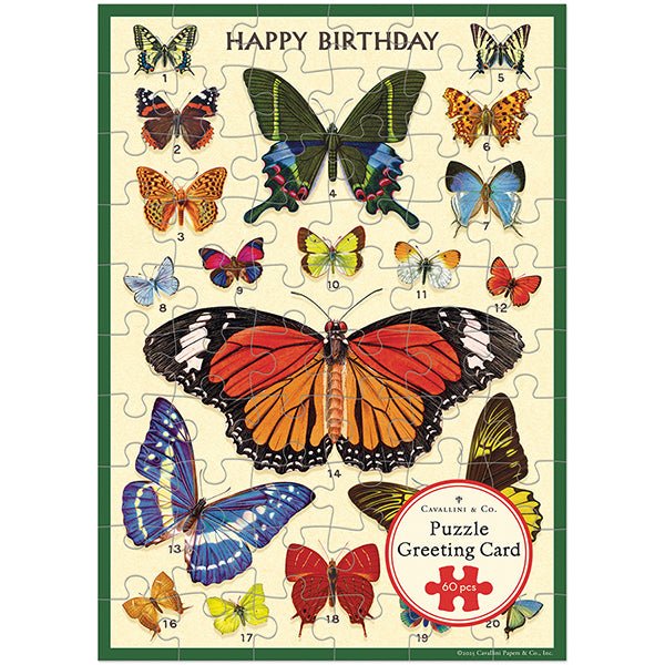 Happy Birthday Butterflies Puzzle Greeting Card - Merry PigletsCavallini Papers & Co.