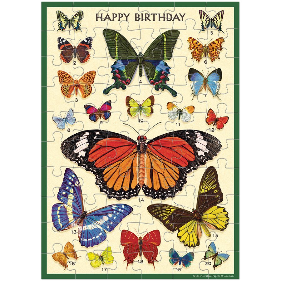 Happy Birthday Butterflies Puzzle Greeting Card - Merry PigletsCavallini Papers & Co.