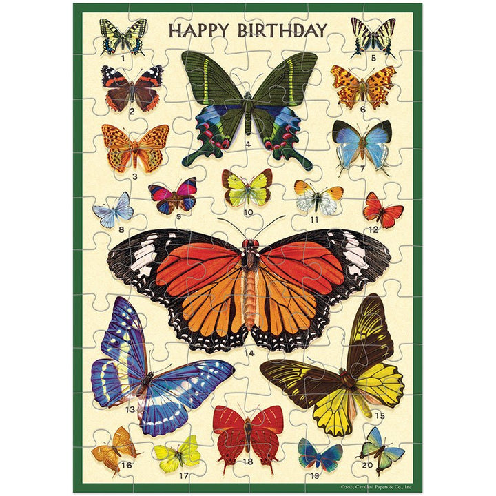 Happy Birthday Butterflies Puzzle Greeting Card - Merry PigletsCavallini Papers & Co.