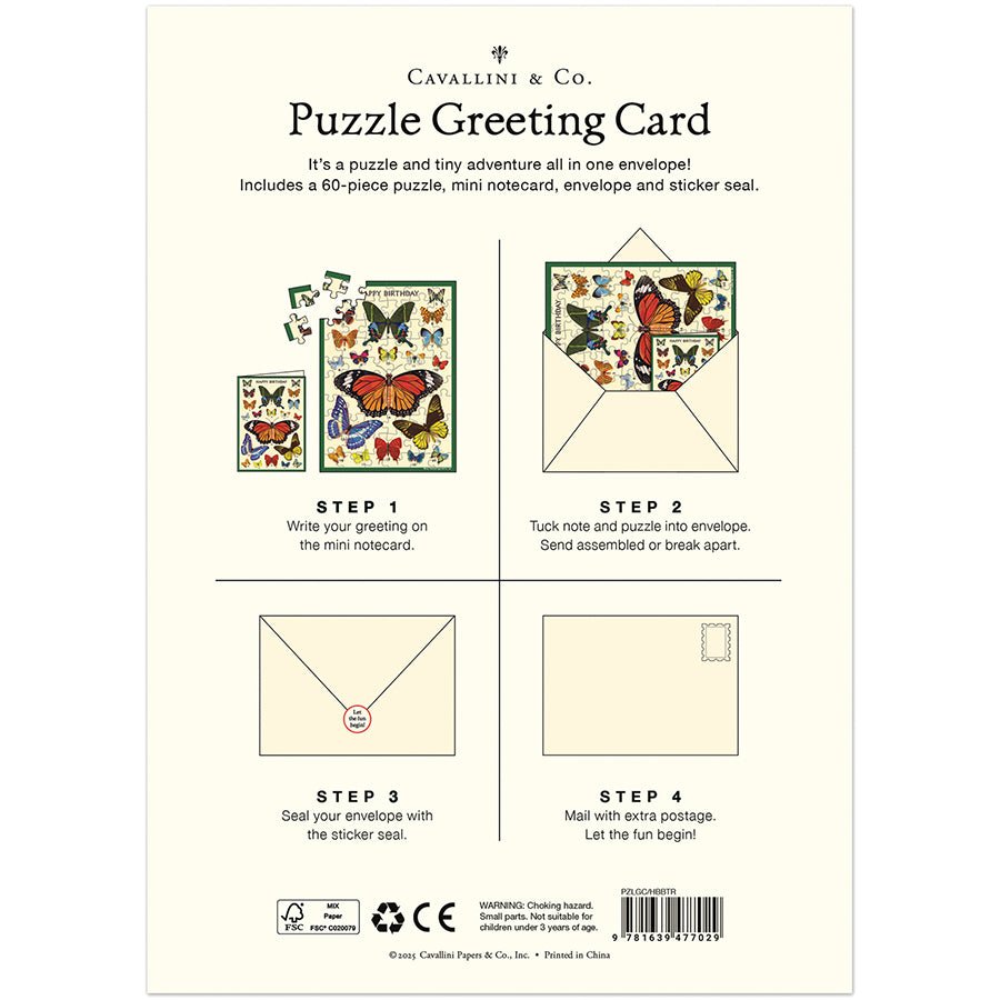 Happy Birthday Butterflies Puzzle Greeting Card - Merry PigletsCavallini Papers & Co.