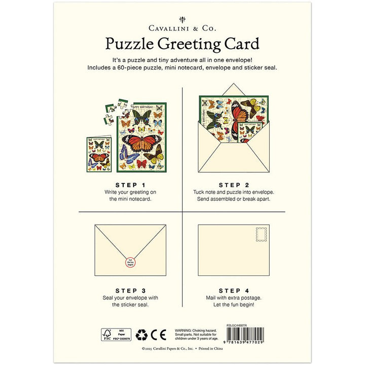 Happy Birthday Butterflies Puzzle Greeting Card - Merry PigletsCavallini Papers & Co.