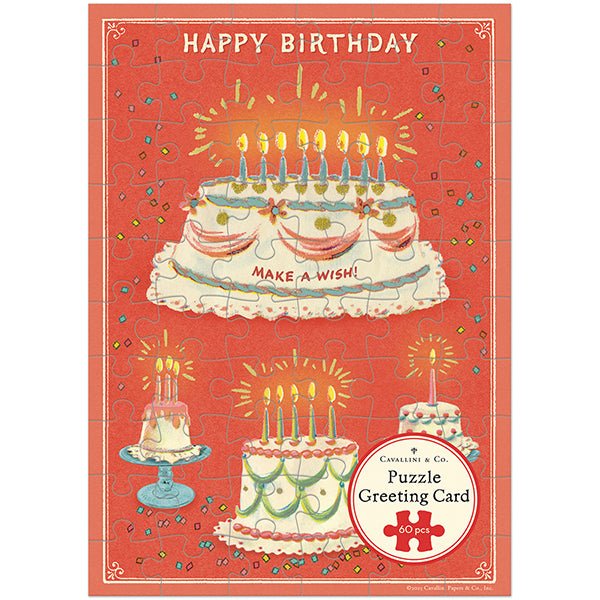 Happy Birthday Cake Puzzle Greeting Card - Merry PigletsCavallini Papers & Co.