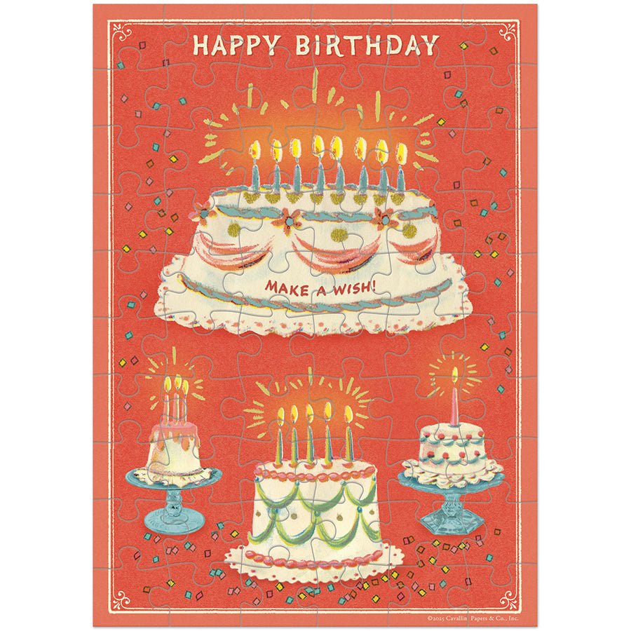 Happy Birthday Cake Puzzle Greeting Card - Merry PigletsCavallini Papers & Co.