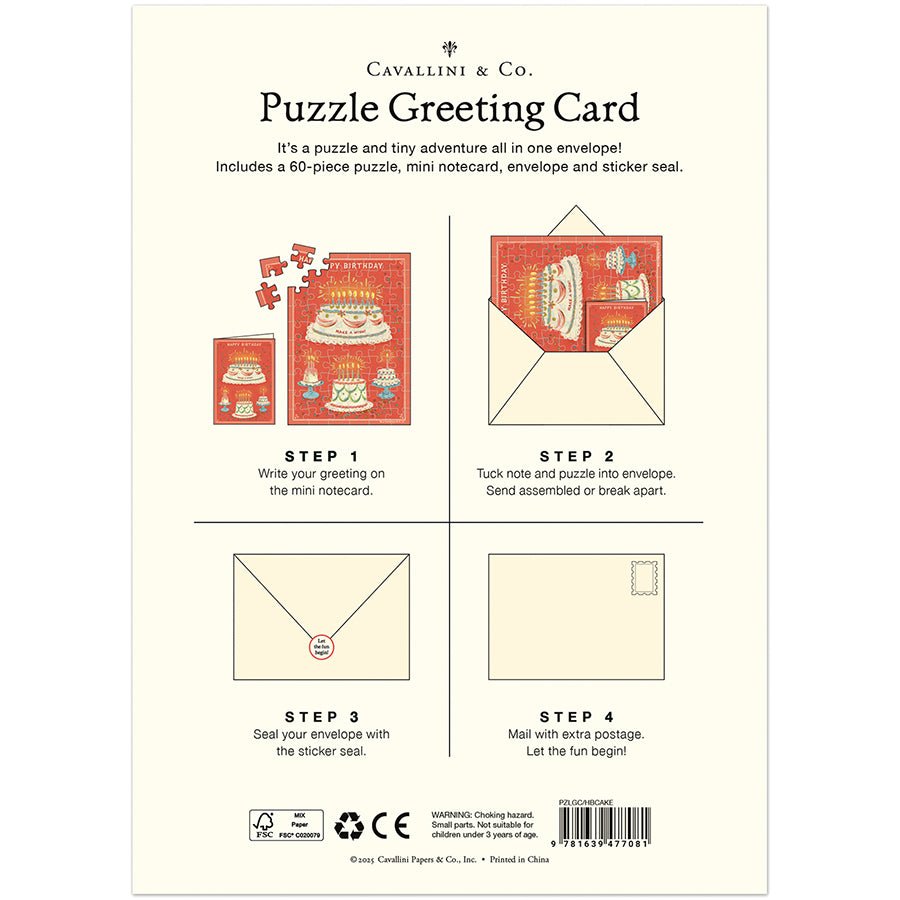 Happy Birthday Cake Puzzle Greeting Card - Merry PigletsCavallini Papers & Co.