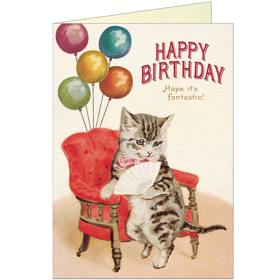 Happy Birthday Cat Fan Greeting Card - Merry PigletsCavallini Papers & Co.