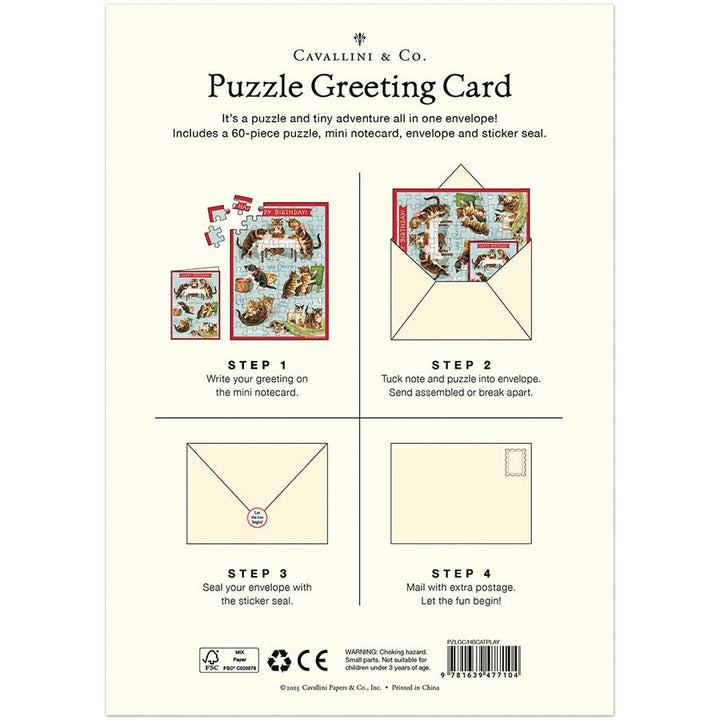 Happy Birthday Cat's Play Puzzle Greeting Card - Merry PigletsCavallini Papers & Co.