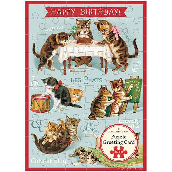 Happy Birthday Cat's Play Puzzle Greeting Card - Merry PigletsCavallini Papers & Co.