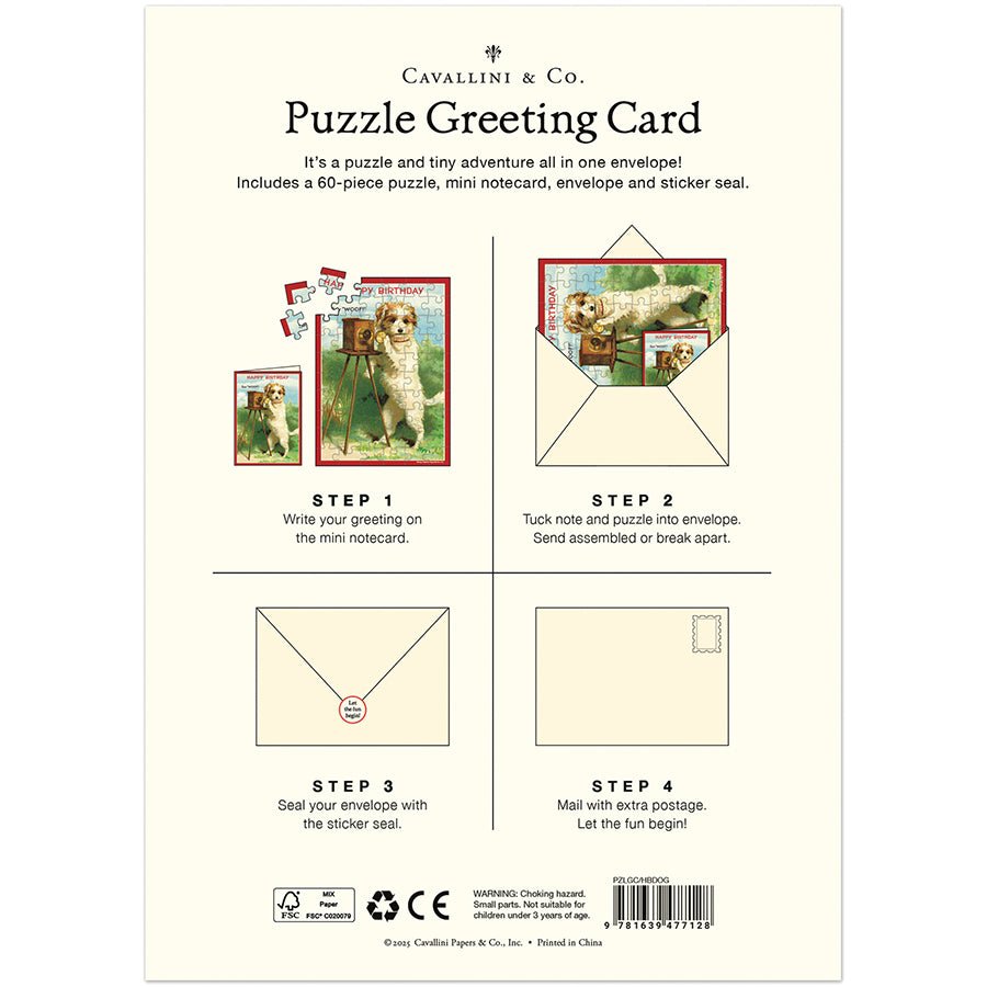 Happy Birthday Dog Puzzle Greeting Card - Merry PigletsCavallini Papers & Co.