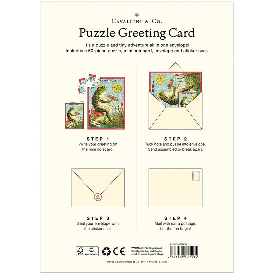 Happy Birthday Frog Puzzle Greeting Card - Merry PigletsCavallini Papers & Co.