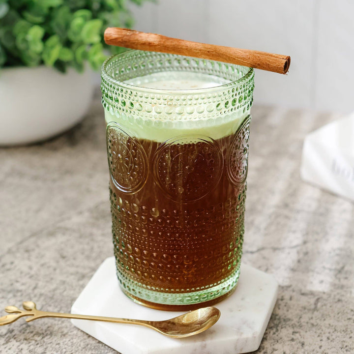 Hobnail Beaded Floral Green Drinking Glass - Merry PigletsKate Aspen