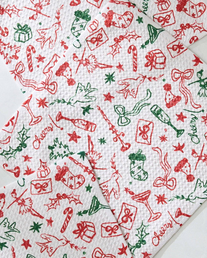 Holiday Doodles Multi Dishcloth Set - Merry PigletsGeometry