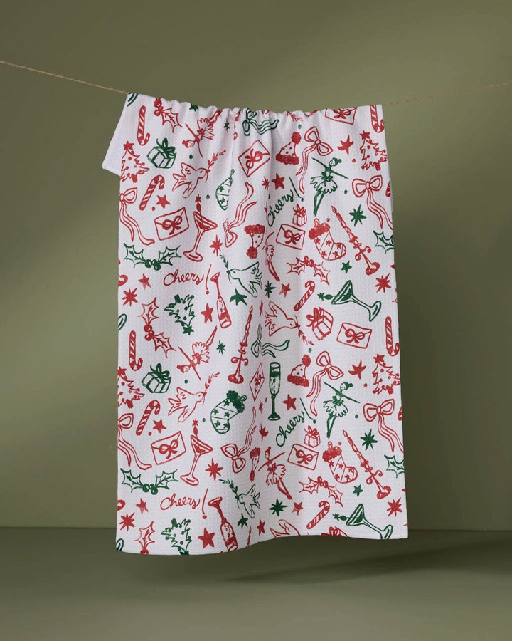 Holiday Doodles Multi Tea Towel - Merry PigletsGeometry