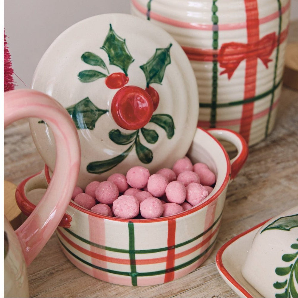 Holiday Stripe Baker Dish - Merry PigletsCreative Co-Op