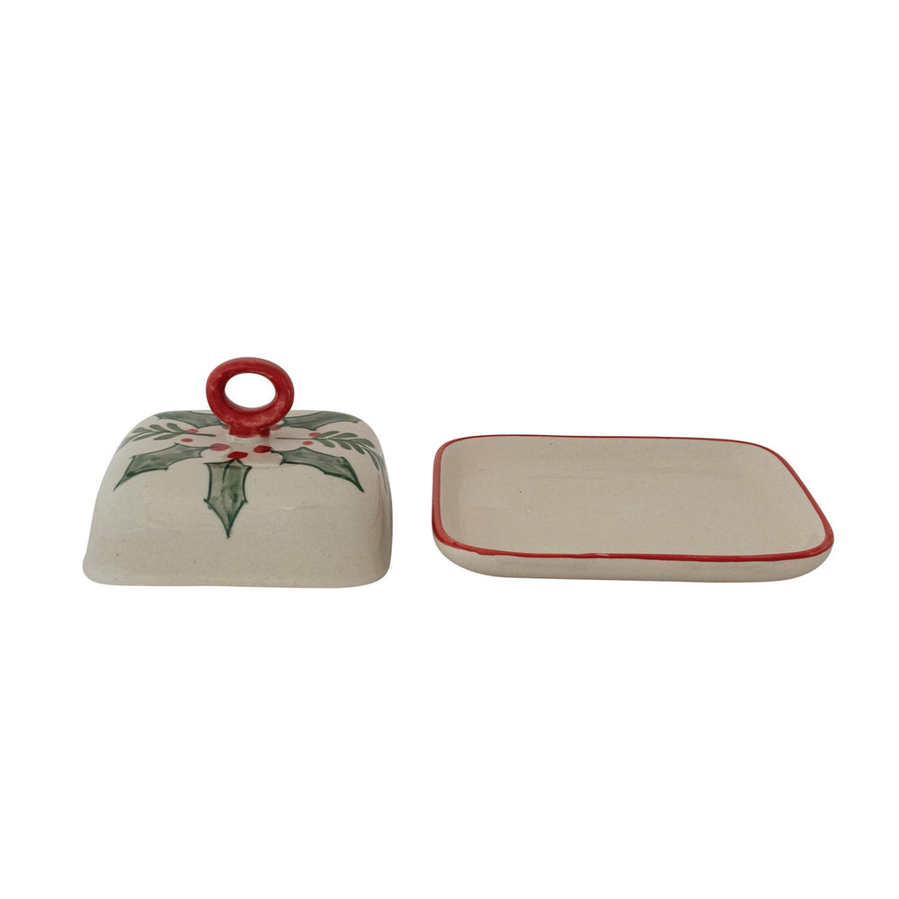 Holly Butter Dish - Merry PigletsCreative Co-Op
