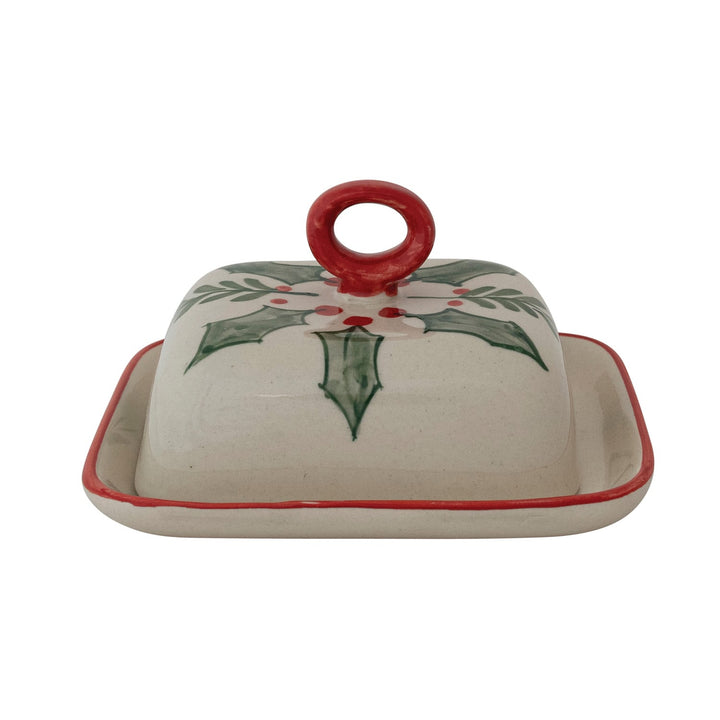 Holly Butter Dish - Merry PigletsCreative Co-Op