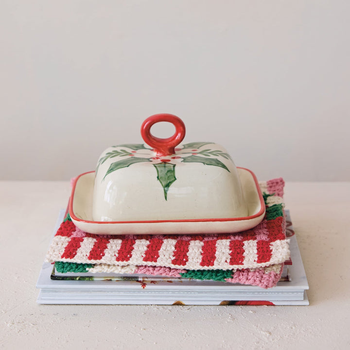 Holly Butter Dish - Merry PigletsCreative Co-Op