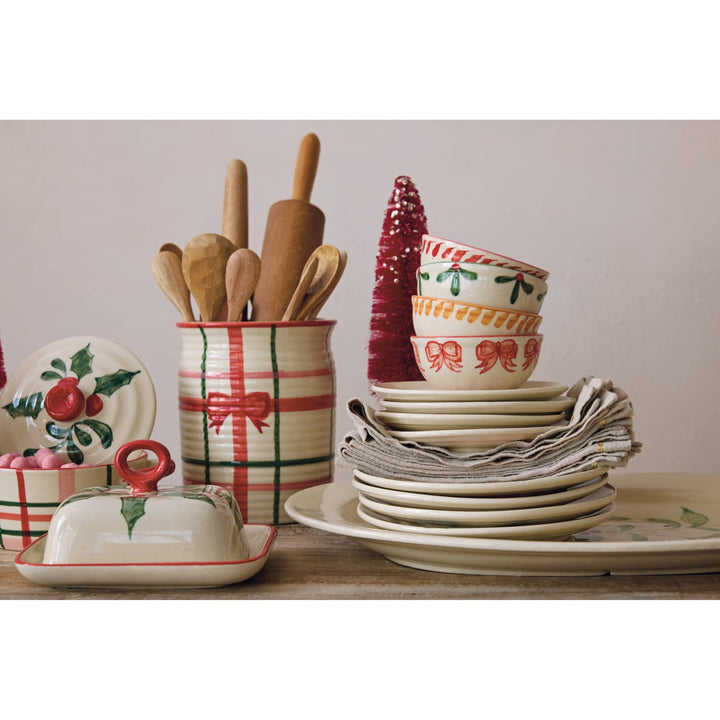 Holly Butter Dish - Merry PigletsCreative Co-Op