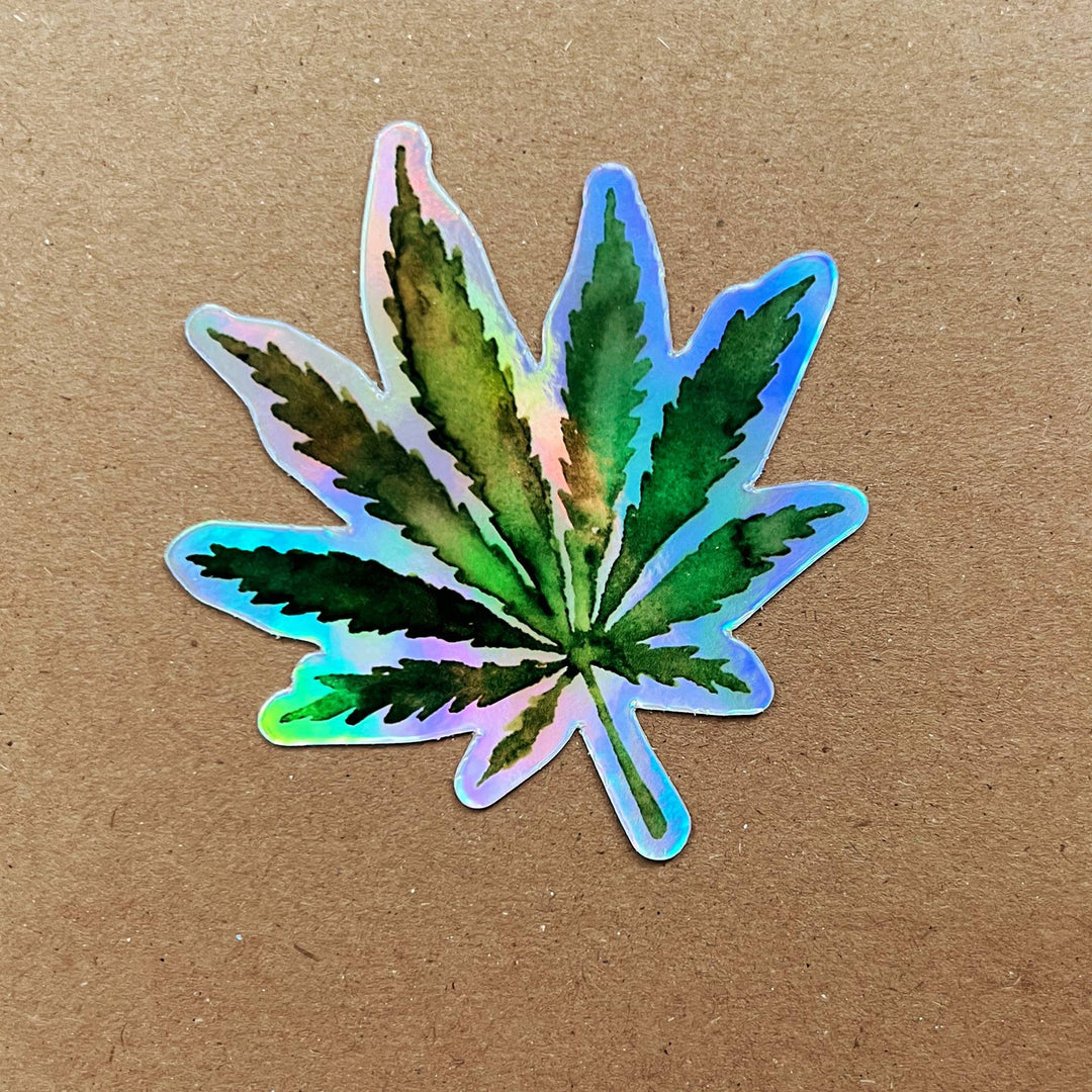 Holographic Cannabis Sticker - Merry PigletsAbigail Jayne Design