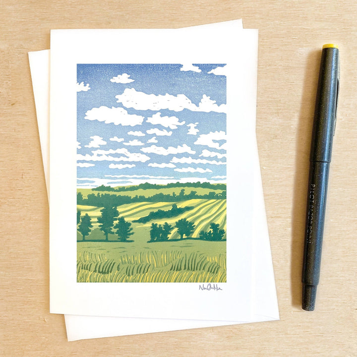Home in the Fields Greeting Card - Merry PigletsNan Onkka Prints