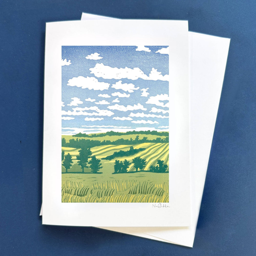 Home in the Fields Greeting Card - Merry PigletsNan Onkka Prints