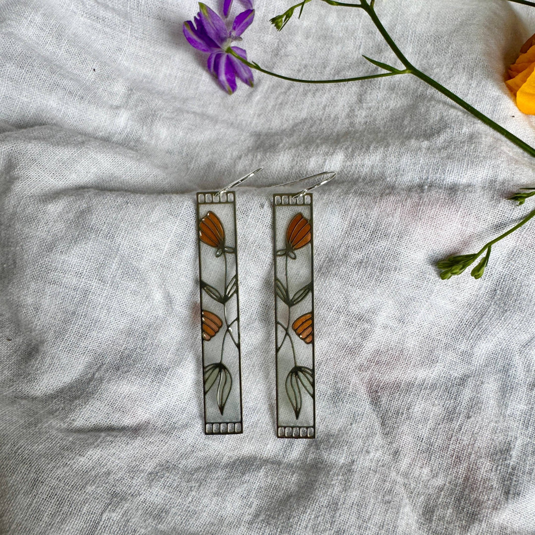 Honeysuckle Stained Glass Resin Earrings - Merry PigletsWild Lupine Folkcraft