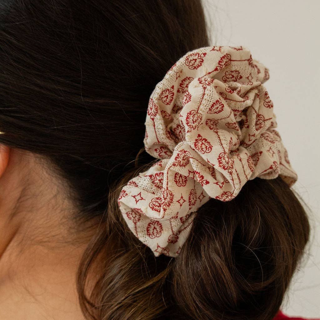 Jumbo Vintage Red Ornament Scrunchie - Merry PigletsShop Andi