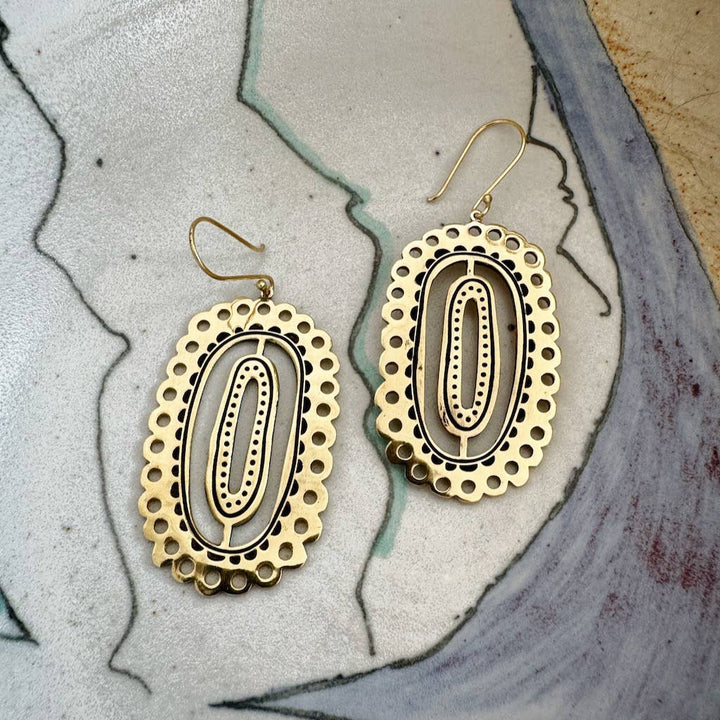 Lacey Brass Earrings - Merry PigletsHandker Bandanas