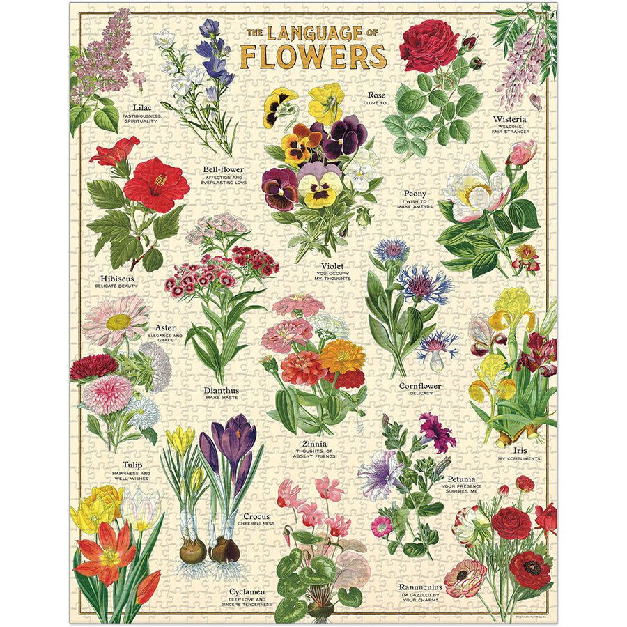 Language of Flowers 1000 Piece Puzzle - Merry PigletsCavallini Papers & Co.