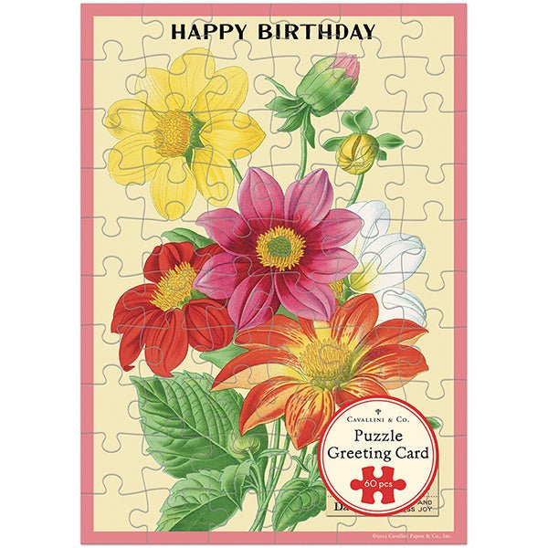 Language of Flowers Birthday Puzzle Greeting Card - Merry PigletsCavallini Papers & Co.