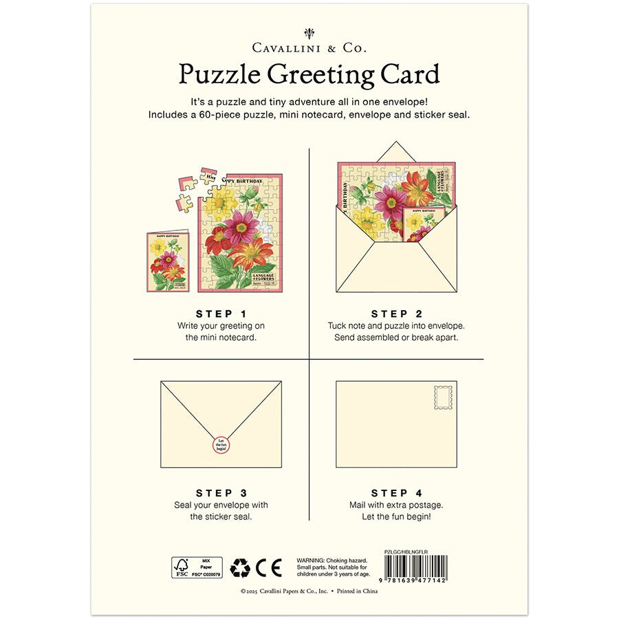 Language of Flowers Birthday Puzzle Greeting Card - Merry PigletsCavallini Papers & Co.