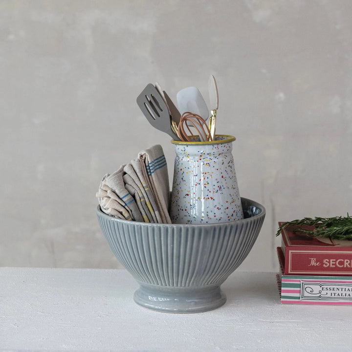 Large Blue Fluted Bowl - Merry PigletsCreative Co - Op