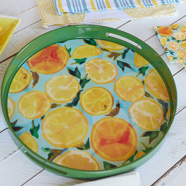Lemon Slices Round Serving Tray - Merry Pigletsrockflowerpaper