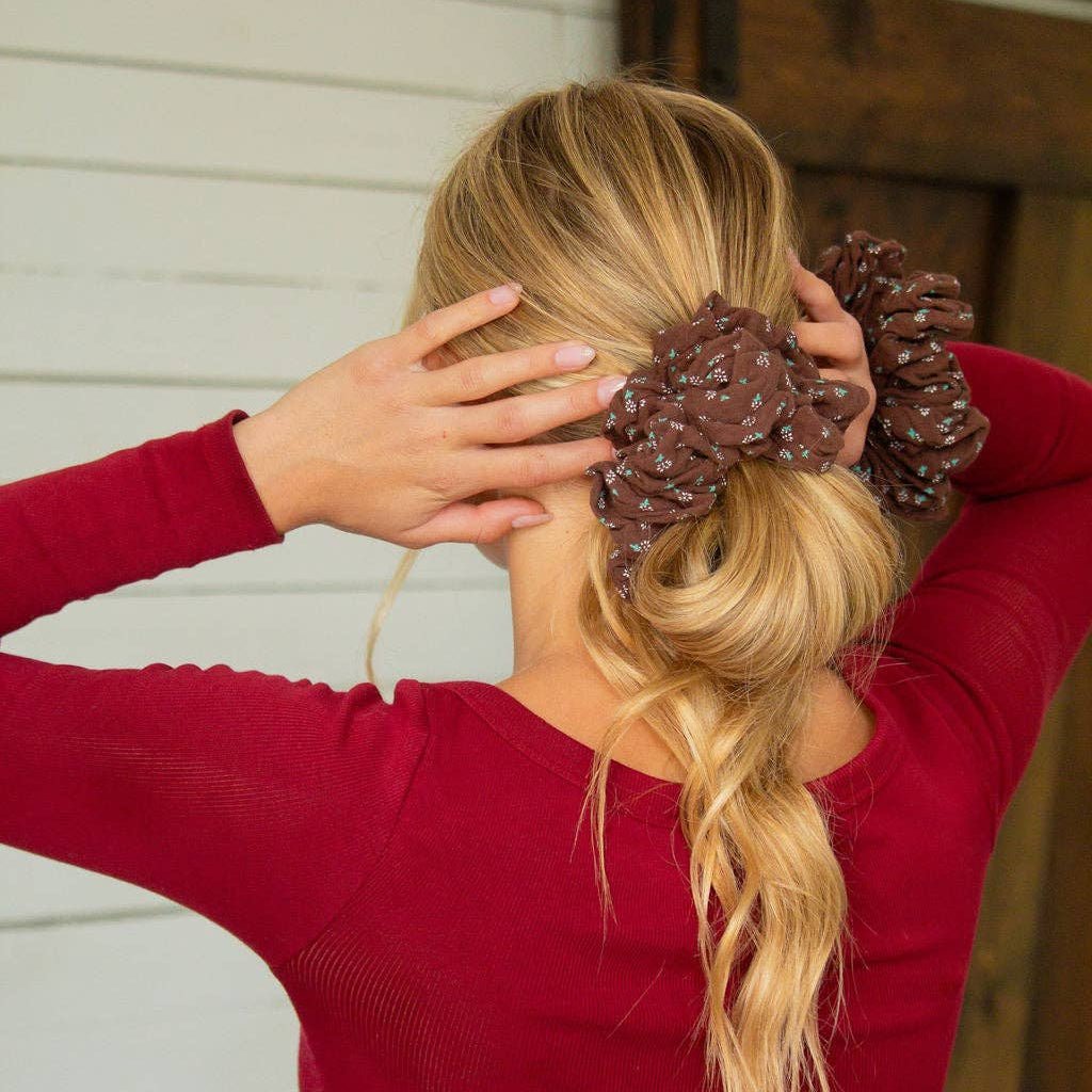 Mahogany Floral Jumbo Scrunchie - Merry PigletsShop Andi