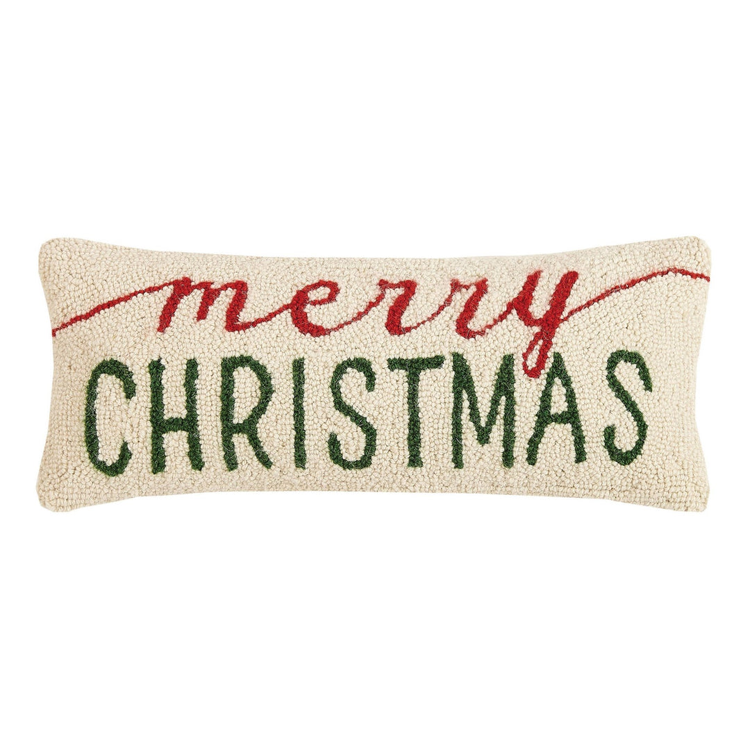 Merry Christmas Wool Hooked Pillow - Merry PigletsPeking Handicraft