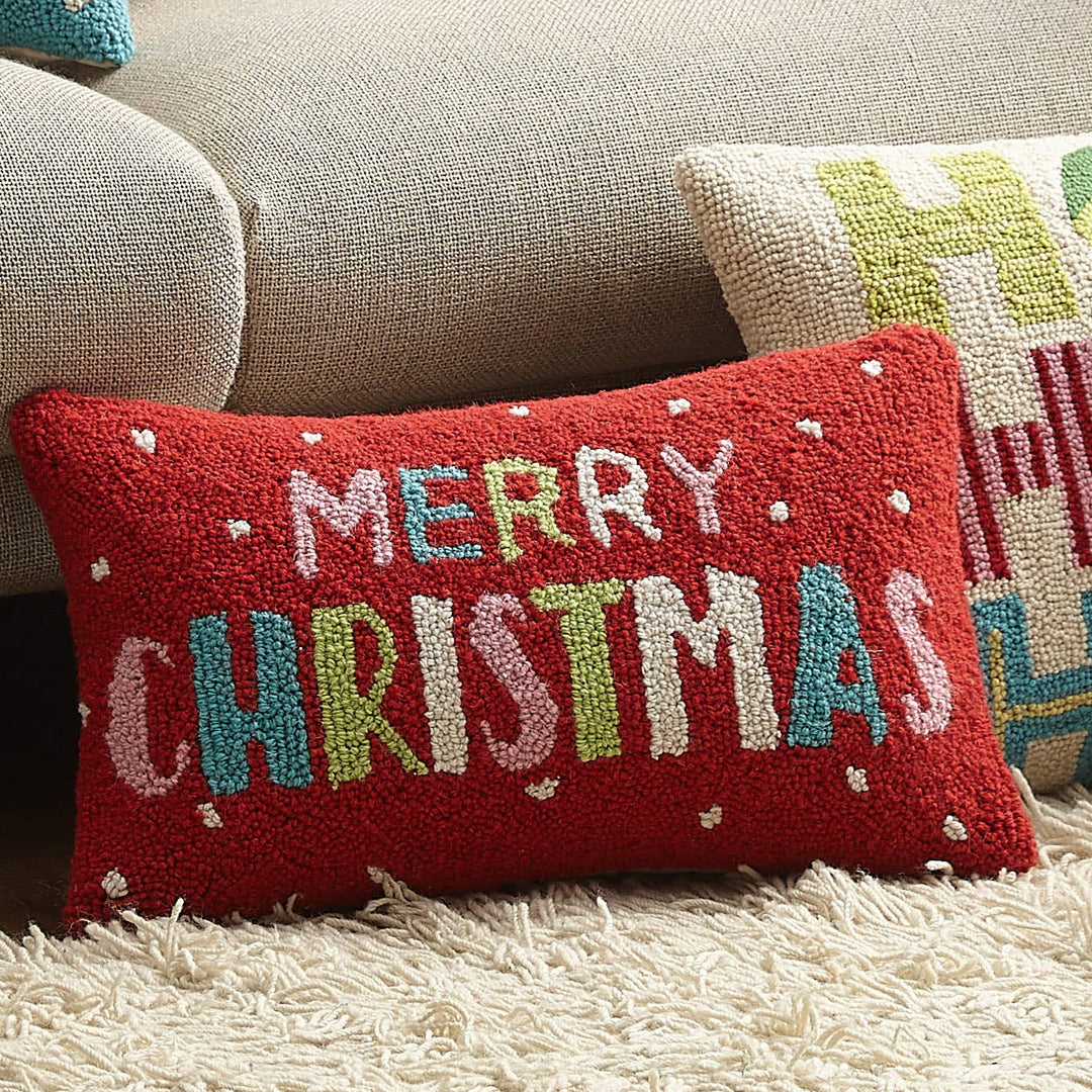 Merry Christmas Wool Hooked Pillow - Merry PigletsPeking Handicraft