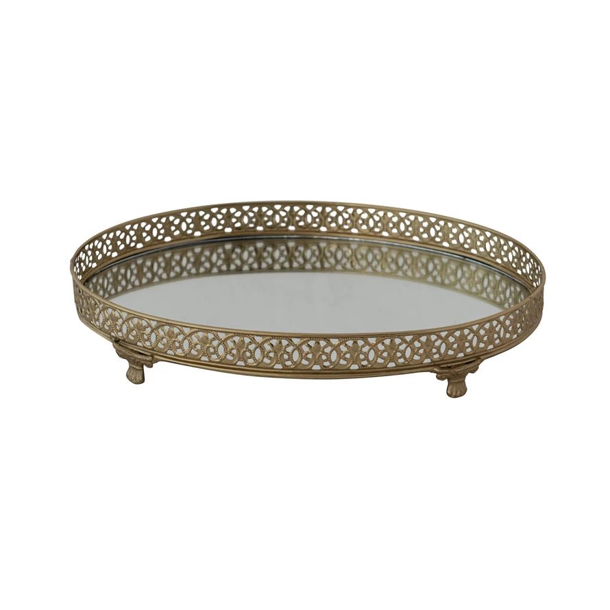 Metal Filagree Tray w/ Mirror - Merry PigletsCreative Co - Op