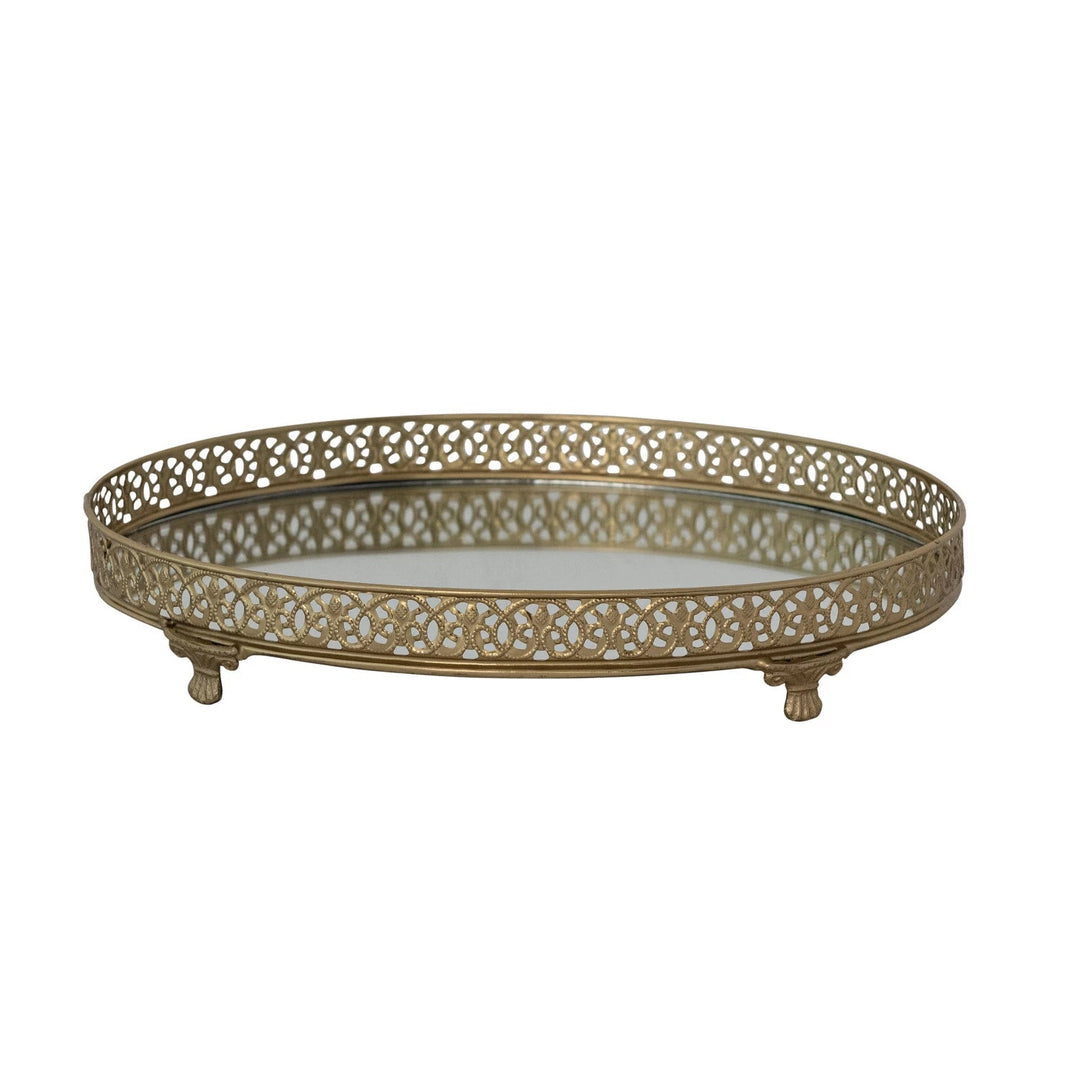 Metal Filagree Tray w/ Mirror - Merry PigletsCreative Co - Op