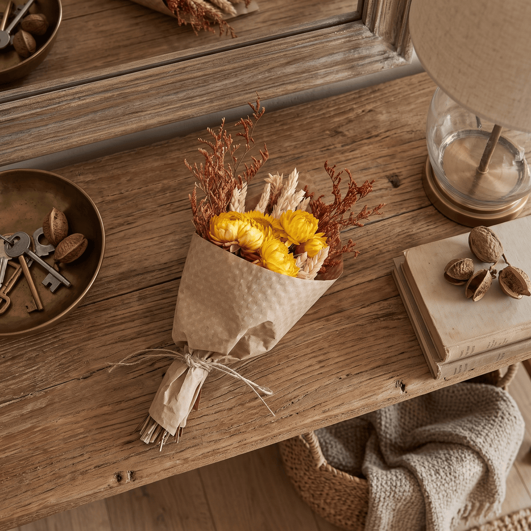 Mini Harvest Wheat Strawflower Dried Bouquet - Merry PigletsAndaluca