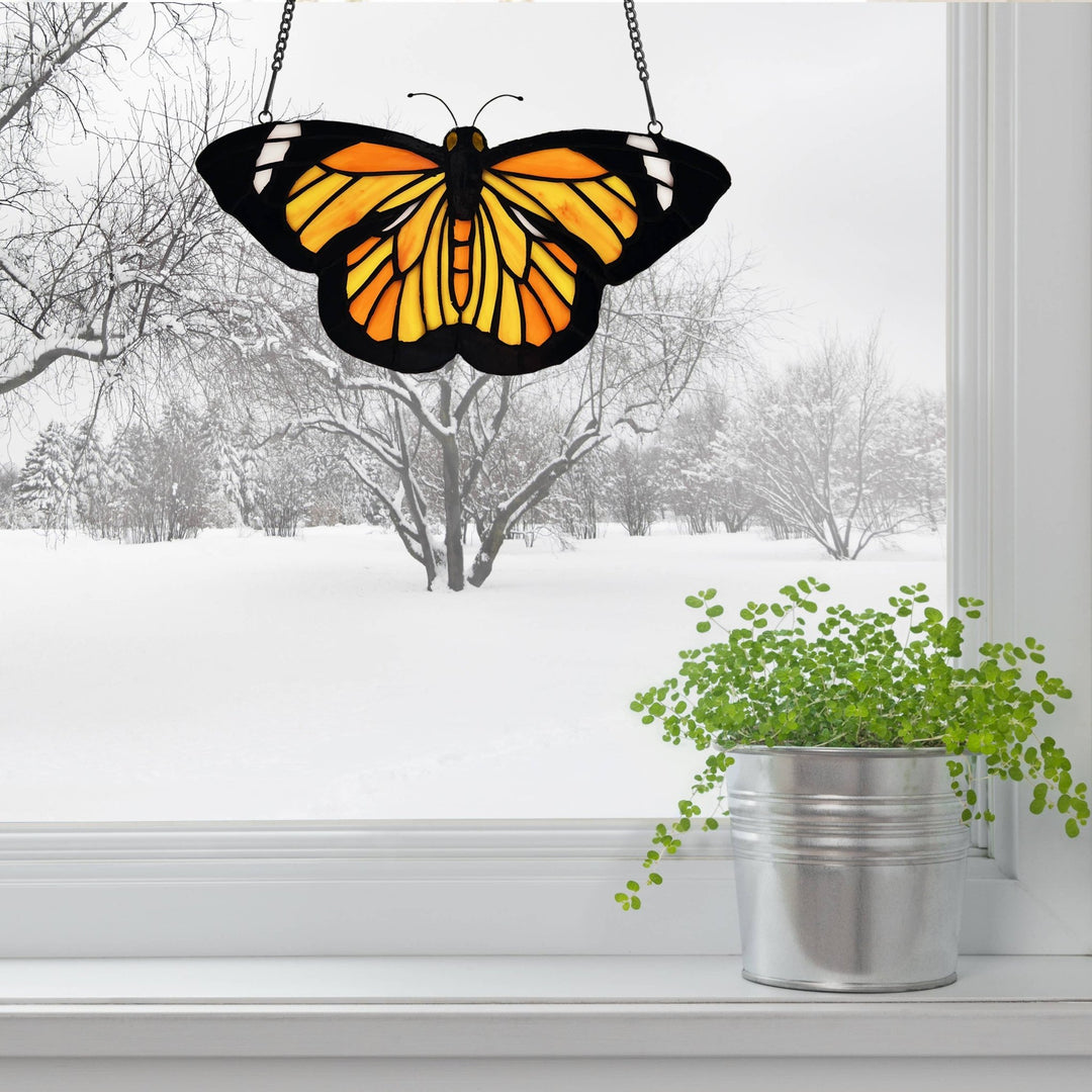 Monarch Butterfly Stained Glass Window Panel - Merry PigletsRiver of Goods