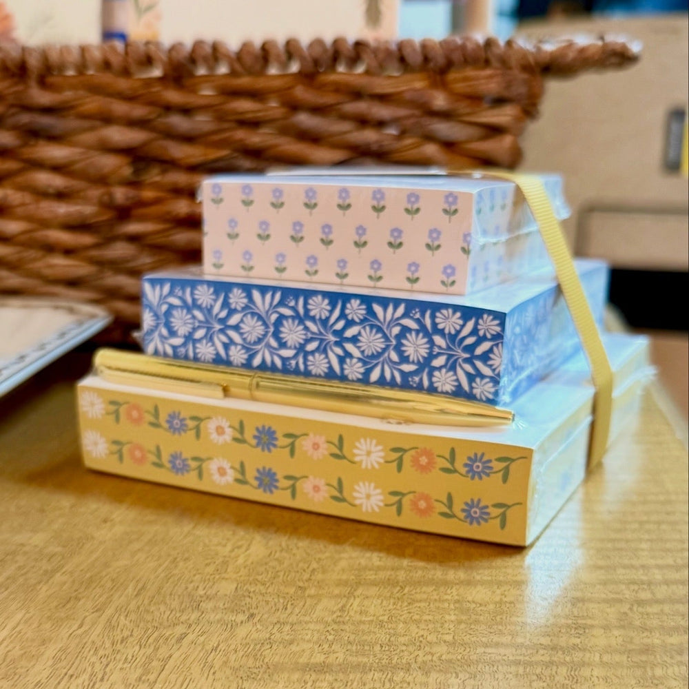 Mustard Floral Tower of Notes + Pen - Merry PigletsLady Jayne