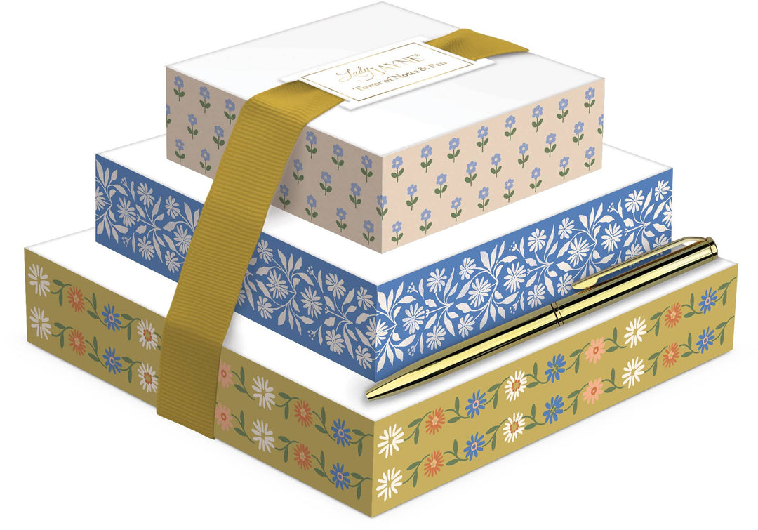 Mustard Floral Tower of Notes + Pen - Merry PigletsLady Jayne