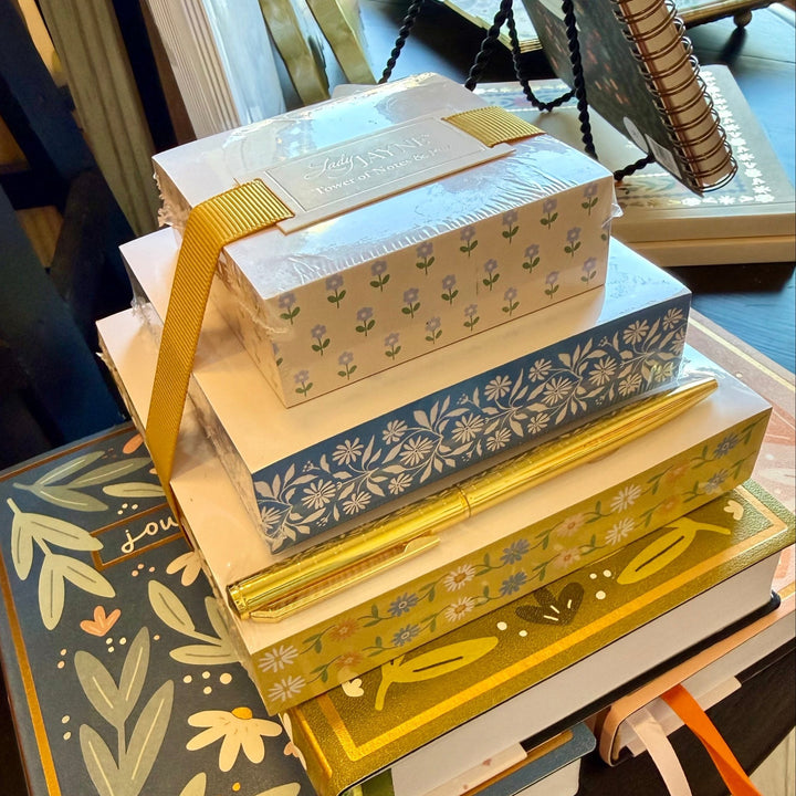 Mustard Floral Tower of Notes + Pen - Merry PigletsLady Jayne